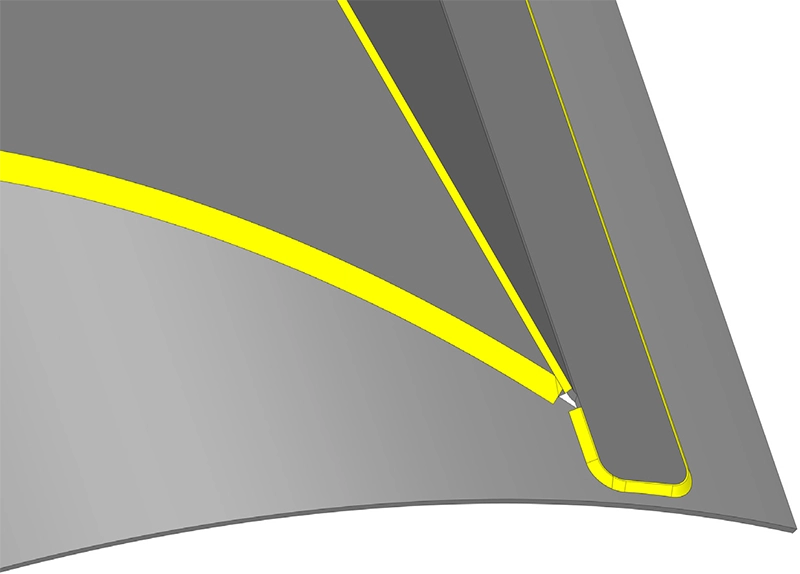 3D break-out submodel of the critical region with welds modelled as 3D solid geometry