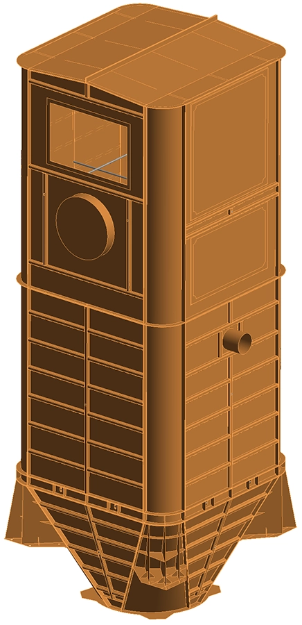 3D CAD geometry of the 6 m³ stainless steel silo (SS304) used as the basis for the FEA model in Ansys Mechanical