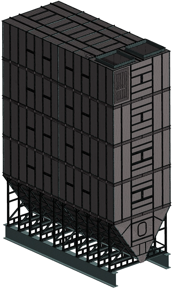 Shell element mesh of the 40-tonne flour silo FEA model in Ansys Mechanical