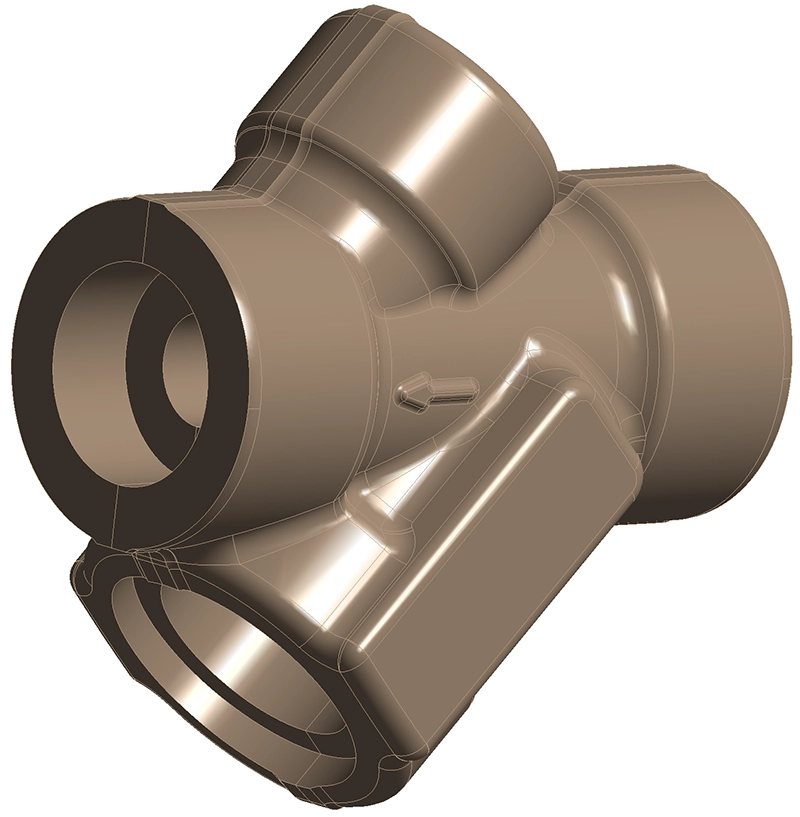 3D geometry of the forged F316 pressurized component with multiple intersecting bores and threaded connections