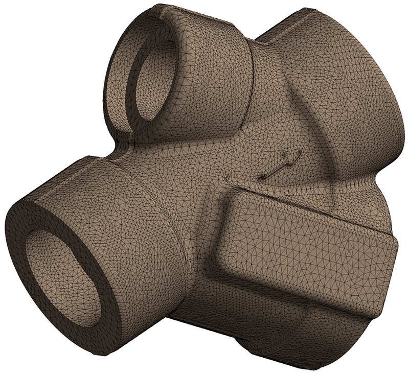 Quadratic tetrahedral mesh of the pressurized component with refinement at bore intersections