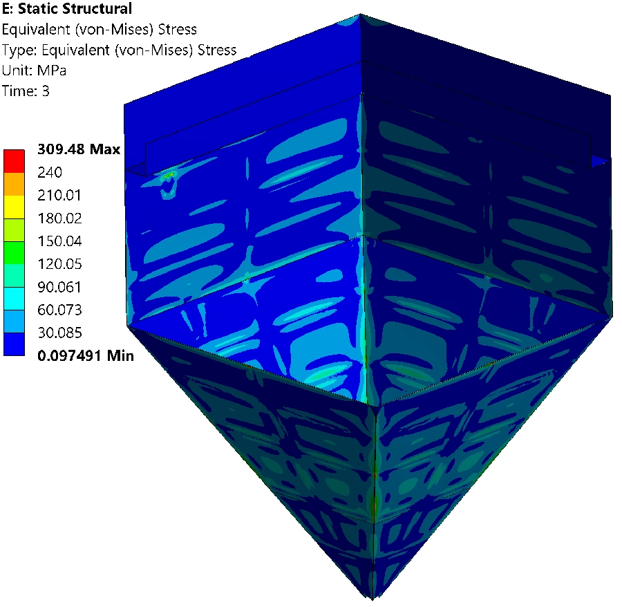 Von Mises spanning in de S316 RVS tankplaten onder hydrostatische en milieubelasting