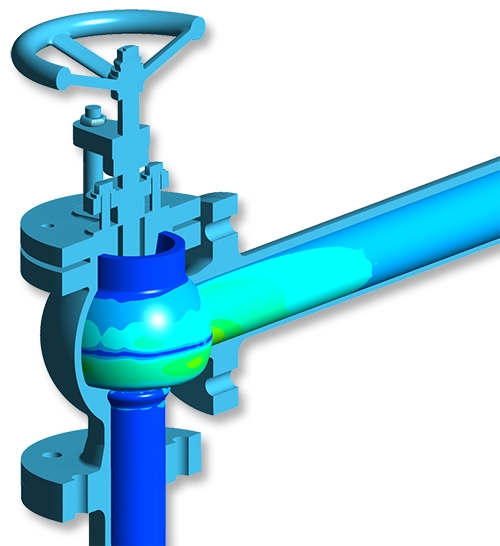 Shear stresses at the wall of a valve, calculated with CFD